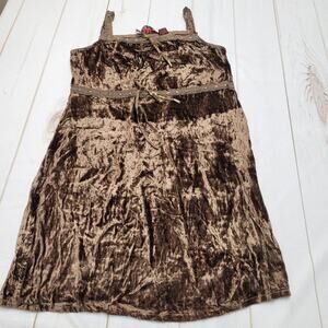 Vintage Funky People brown velvet velour y2k mini dress 90s hippie lace